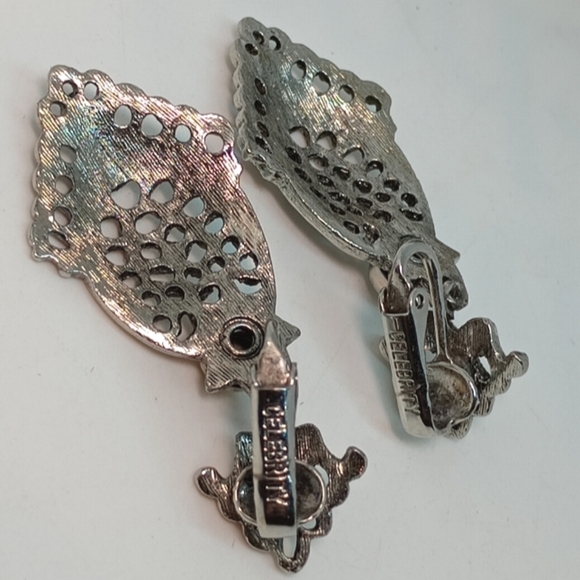 * Vintage Celebrity Silver Tone Panel Bracelet & Clip On Earrings Set - Picture 3 of 7